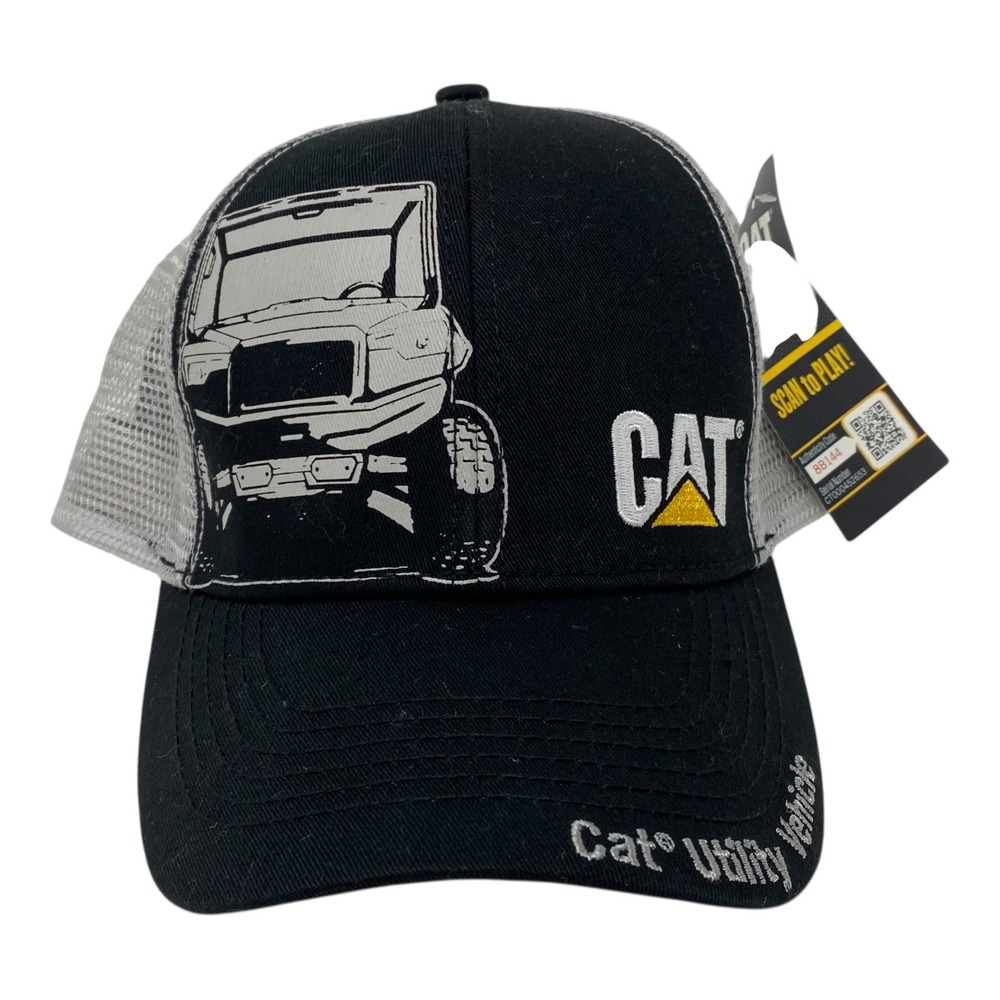 CAT Caterpillar Utility Vehicle Trucker Hat‎ Black Gray Mesh Snapback Cap NEW